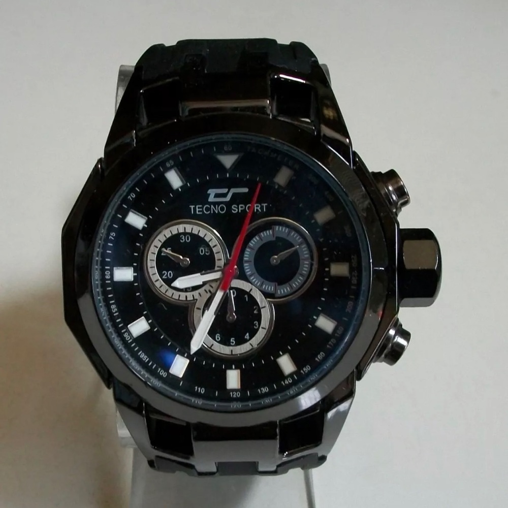 Men's Tecno Sport Black Finish Black Silicone Band Fashion Casual Watch